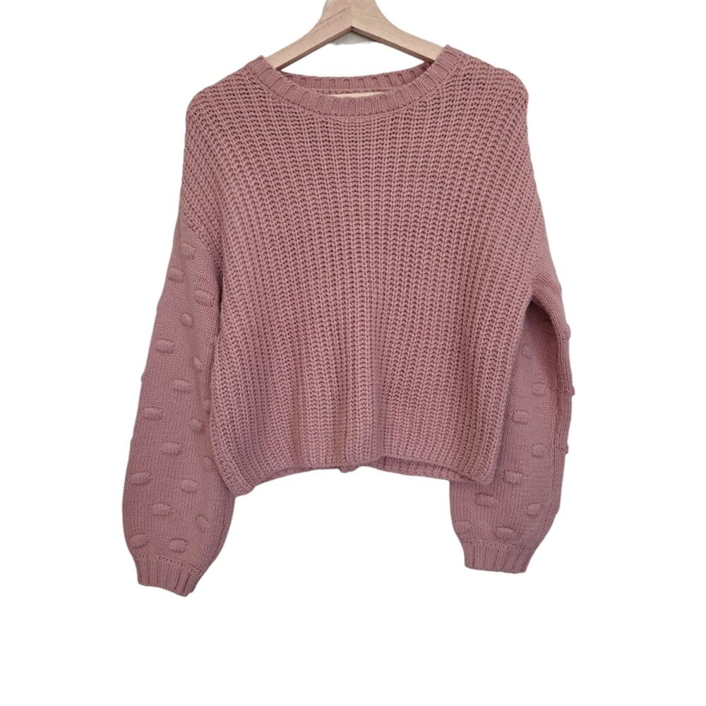 Moon & Madison | Swiss Dot Bishop Sleeve Cozy Soft Sweater